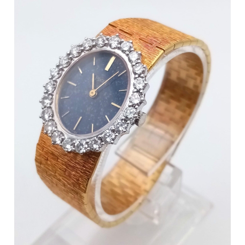103 - A Piaget 9338 18K Solid Gold and Diamond Ladies Dress Watch. Gold bracelet and oval case - 25mm. Blu... 