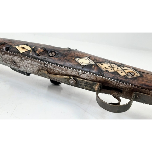 254 - An Antique Afghan Flintlock Long Rifle “Jezail” Brass and Wood Finish 165cm Length.