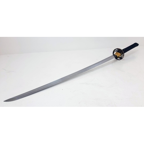 308 - An Excellent Condition Japanese Hand Forged Katana. 106cm Length, Detailed Zinc Alloy Tsuba, Black S... 