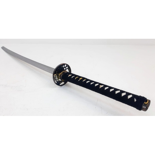 308 - An Excellent Condition Japanese Hand Forged Katana. 106cm Length, Detailed Zinc Alloy Tsuba, Black S... 