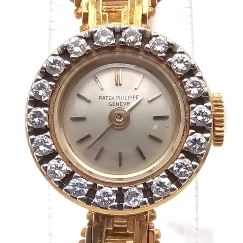 339 - A Vintage Patek Phillipe 18k Gold and Diamond Ladies watch. Gold bracelet and case - 16mm diameter. ... 