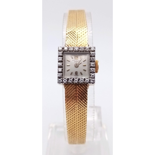 431 - A Vintage Patek Philippe 18K Gold and Diamond Ladies Watch. 18k gold bracelet and case - 15mm. Diamo... 