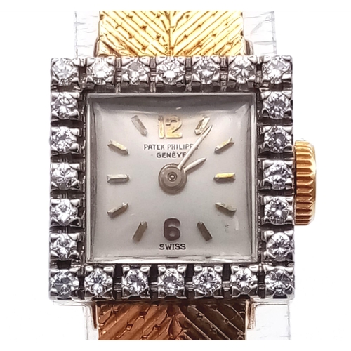 431 - A Vintage Patek Philippe 18K Gold and Diamond Ladies Watch. 18k gold bracelet and case - 15mm. Diamo... 