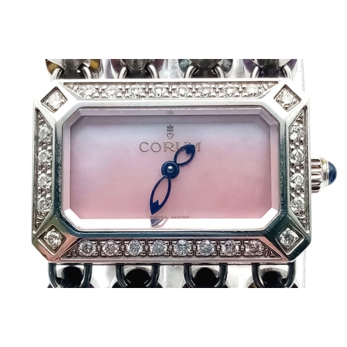 591 - A Corum Gemstone and Diamond Ladies Watch. Multi-gemstone bracelet with diamond bar separators. Case... 