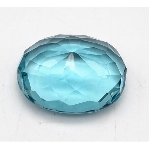112 - A wonderful, large (63.35 carats) AQUAMARINE. Oval cut, flawless, with excellent colour saturation. ... 