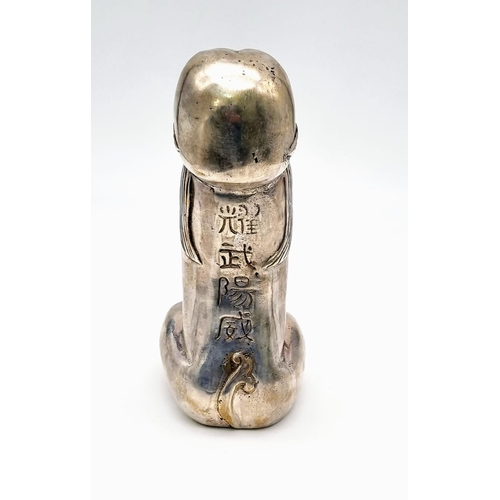 217 - A Chinese, Antique, Bronze and Silver fertility symbol in the shape of an old sage Phallus. Height 1... 