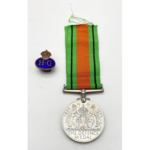 457 - WW2 British Home Guard Defense Medal with Certificate of Service, Lapel Pin and Photograph.