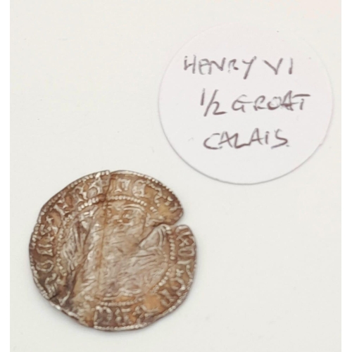 460 - Henry VI Silver Half Groat 1422-1430, Annulet Issue, in near fine condition, minted in Calais.