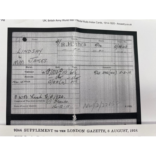 48 - WW1 Medal Group Awarded to one Pte. J. Lindsay of the Royal Highlanders (Black Watch) Comprising his... 