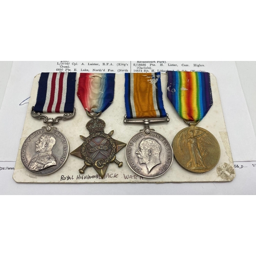 48 - WW1 Medal Group Awarded to one Pte. J. Lindsay of the Royal Highlanders (Black Watch) Comprising his... 