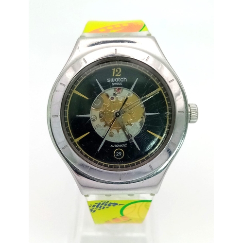 88 - A Rare Swatch Dark Sky Automatic Unisex Watch. Colourful strap. Stainless steel case - 37mm. Black a... 