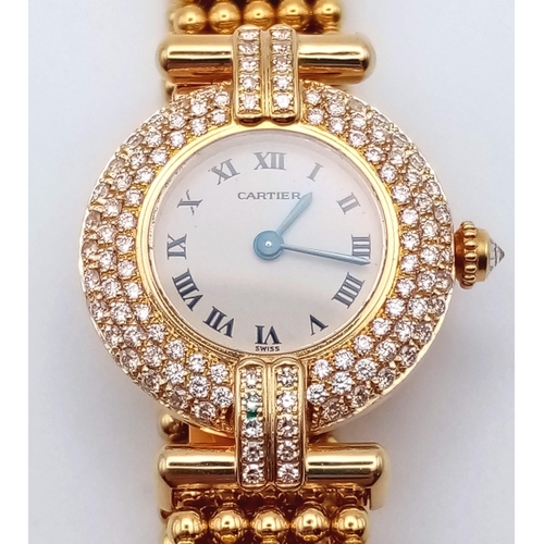 10 - A Cartier 18K Yellow Gold and Diamond Ladies Watch. Gold ball-link bracelet. Gold circular case - 24... 