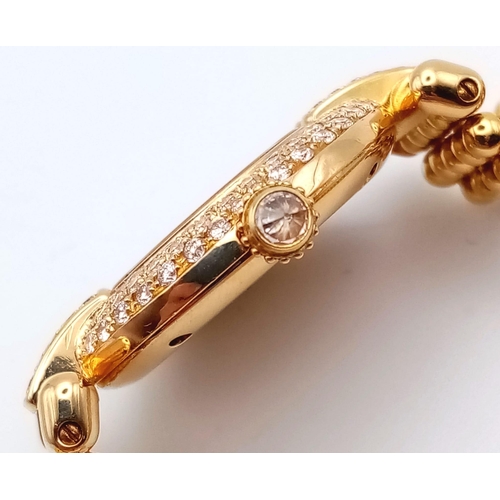 10 - A Cartier 18K Yellow Gold and Diamond Ladies Watch. Gold ball-link bracelet. Gold circular case - 24... 