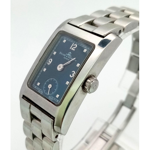 142 - A Baume and Mercier Quartz Ladies Watch. Stainless steel strap and case - 20mm. Ice blue dial with s... 
