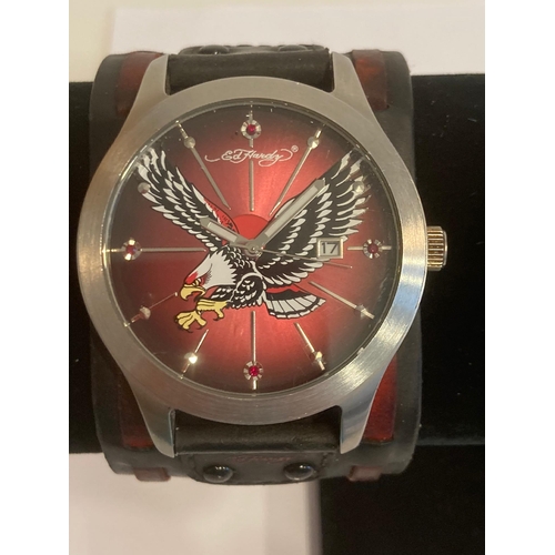 174 - ED HARDY Quartz wristwatch, rare EAGLE dial model. Having sweeping second hand, date window and lumi... 