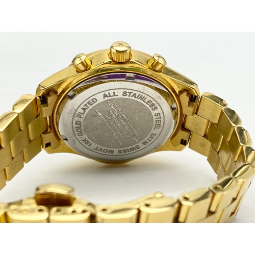 268 - Excellent Condition Limited Edition London Diamond Company 18 carat Gold Plated Chronograph Watch. 4... 