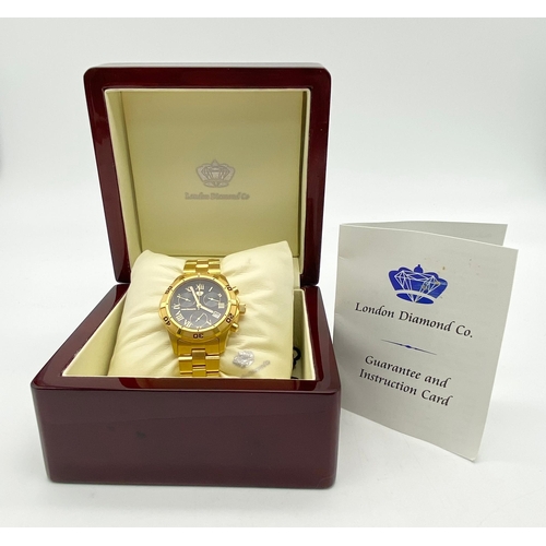 268 - Excellent Condition Limited Edition London Diamond Company 18 carat Gold Plated Chronograph Watch. 4... 