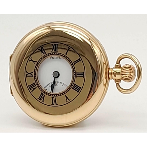 4 - A Vintage Vertex Half Hunter 9K Gold Cased Pocket Watch. Top winder. White dial with sub second dial... 