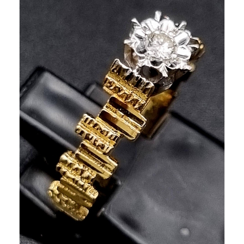 130 - A Vintage 18k Yellow Gold Single Stone Diamond Ring. Ring Size K1/2, Total Weight 3.0 grams.