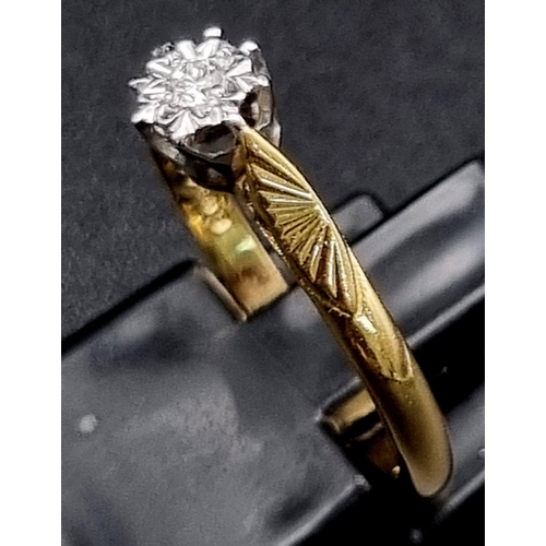 241 - A Classic Vintage Mid Century Single Stone Diamond Ring Set in 18k Yellow Gold. Ring Size L, Total W... 