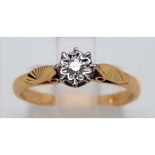 241 - A Classic Vintage Mid Century Single Stone Diamond Ring Set in 18k Yellow Gold. Ring Size L, Total W... 