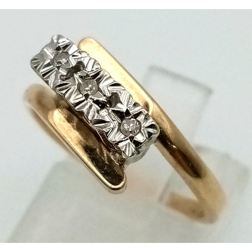 258 - A mid century star set diamond ring set in 9k yellow gold, Ring Size N, Total Weight 2.8 grams.