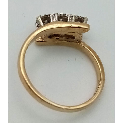 258 - A mid century star set diamond ring set in 9k yellow gold, Ring Size N, Total Weight 2.8 grams.