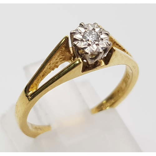 265 - A 18k Yellow Gold Single Diamond Ring. Ring Size L1/2, Total Weight 3.0 grams.