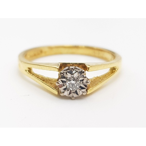 265 - A 18k Yellow Gold Single Diamond Ring. Ring Size L1/2, Total Weight 3.0 grams.