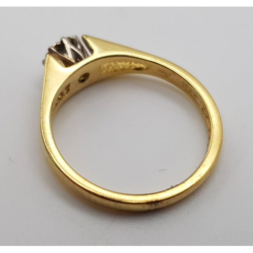 265 - A 18k Yellow Gold Single Diamond Ring. Ring Size L1/2, Total Weight 3.0 grams.