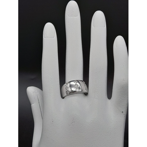 279 - 18k White Gold Bombe Style Ring Set With 9 Princess Cut Diamonds, Al  VS and Very White, 0.50ct Tota... 