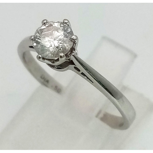 109 - 0.50 carat single stone diamond ring set in 18 carat white gold ring stamped