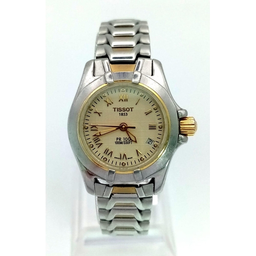 114 - A Tissot 1853 PR 100 Two-Tone Ladies Watch. Water resistant to 100m. Case - 25mm. Quartz movement. I... 