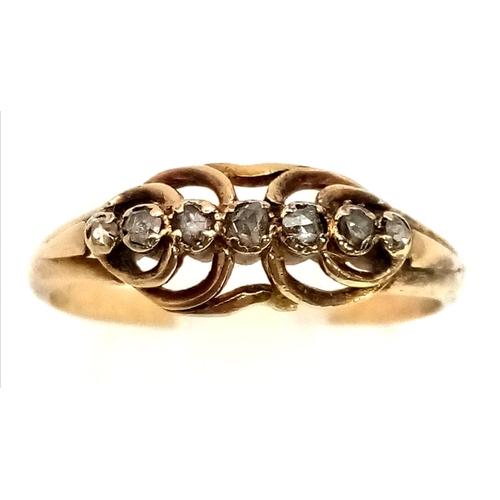 123 - 15k Victorian Diamond Fancy Ring. Size L. Weighs 2.5G