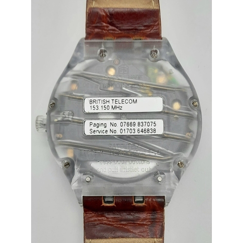 1204 - A Rare 1990s Swatch BT Beeper Watch! Leather strap. Case -43mm. In working order.