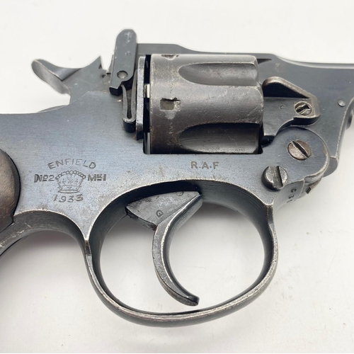 151 - A Deactivated 1933 Enfield No2, Mark 1 Service Revolver Pistol. 38 calibre. RAF and makers marks on ... 