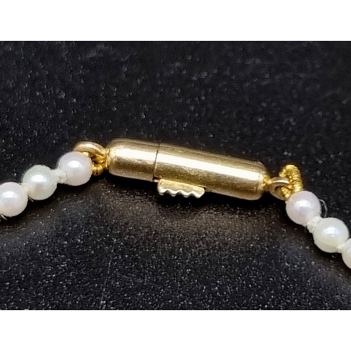 275 - A Stunning 18k Yellow Gold Diamond and Sapphire Seed Pearl Necklace, 45cm Length. Set with 3 X Marqu... 