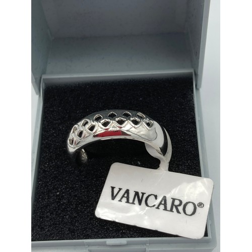 567 - Genuine VANCARO SILVER RING, having pierced openwork design to top. Complete with ring box. Size T -... 