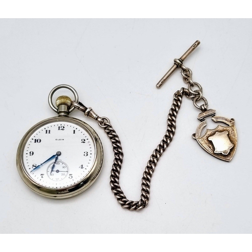124 - An American Elgin WW2 Naval White Metal H.S.3 Pocket Watch. Military markings on back. Sterling silv... 