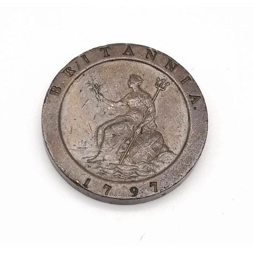 277 - A 1797 George III Cartwheel Two Pence Coin. High grade but please see photos.