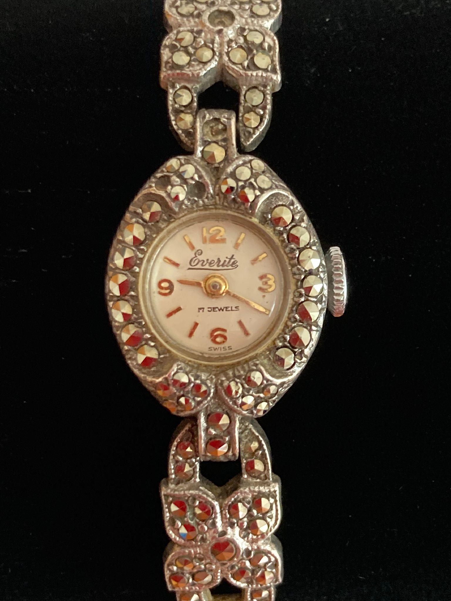 Vintage SOLID SILVER EVERITE MARCASITE BRACELET Having