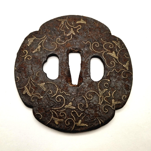 151 - EDO PERIOD SHIGEHISA SIGNED TSUBA 95mm WIDTH CIRCA 1680-1700