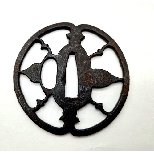 152 - ANTIQUE EDO PERIOD JAPANESE SAURAI SWORD TSUBA'S , SUKASHI STYLE SET OF 2 ,  78 X 80mm AND 70 X 65mm... 