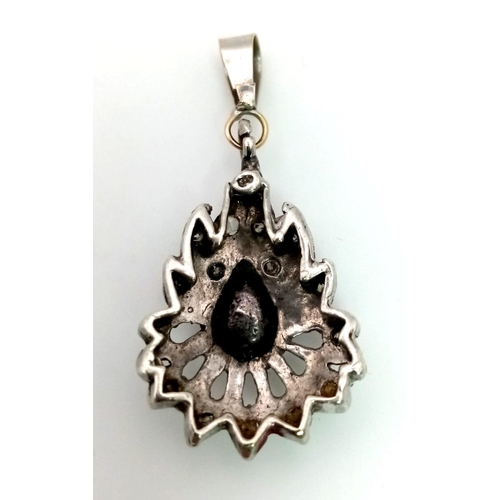 468 - A Vintage Silver and Rose-Cut Diamond Pendant. 3.5cm. Ref: 11327