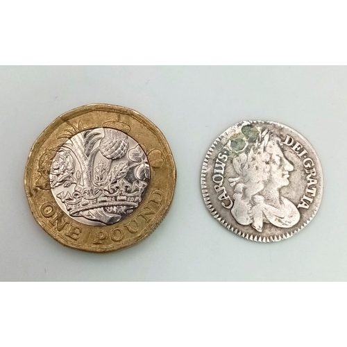 672 - A Charles II 1676 Silver Fourpence Coin. Please see photos for conditions.