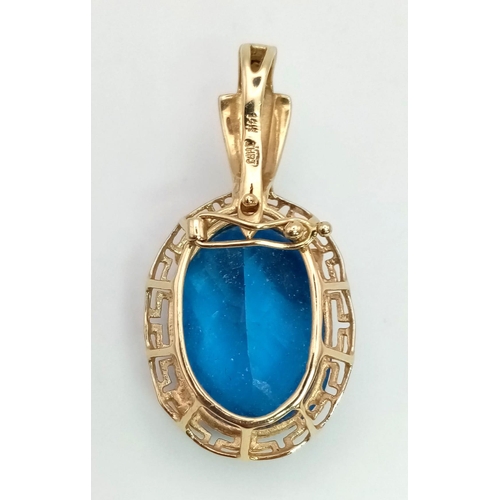 68 - A Beautiful Sky-Blue Faceted Large Topaz Pendant set in 14K Yellow Gold. 20ct topaz. 8.06g total wei... 