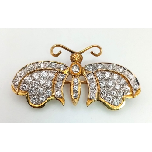 104 - A 9K Yellow Gold Diamond Butterfly Brooch. 1.98ct of round cut diamonds. 4.5cm wingspan. 7.49g total... 