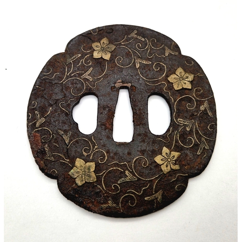 151 - EDO PERIOD SHIGEHISA SIGNED TSUBA 95mm WIDTH CIRCA 1680-1700