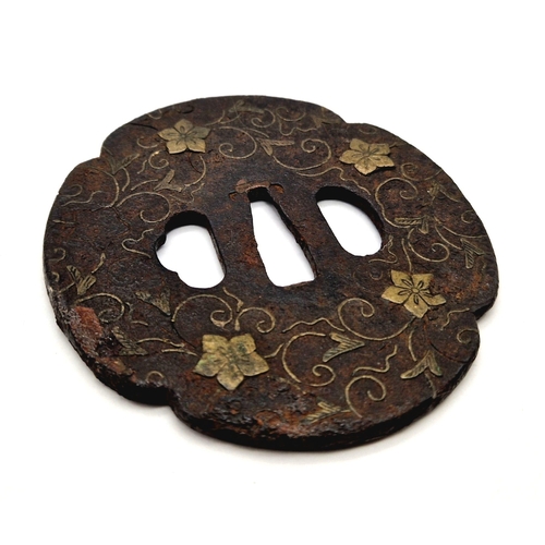 151 - EDO PERIOD SHIGEHISA SIGNED TSUBA 95mm WIDTH CIRCA 1680-1700