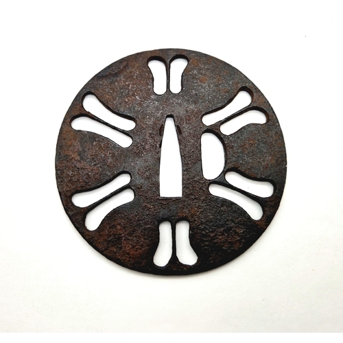 152 - ANTIQUE EDO PERIOD JAPANESE SAURAI SWORD TSUBA'S , SUKASHI STYLE SET OF 2 ,  78 X 80mm AND 70 X 65mm... 